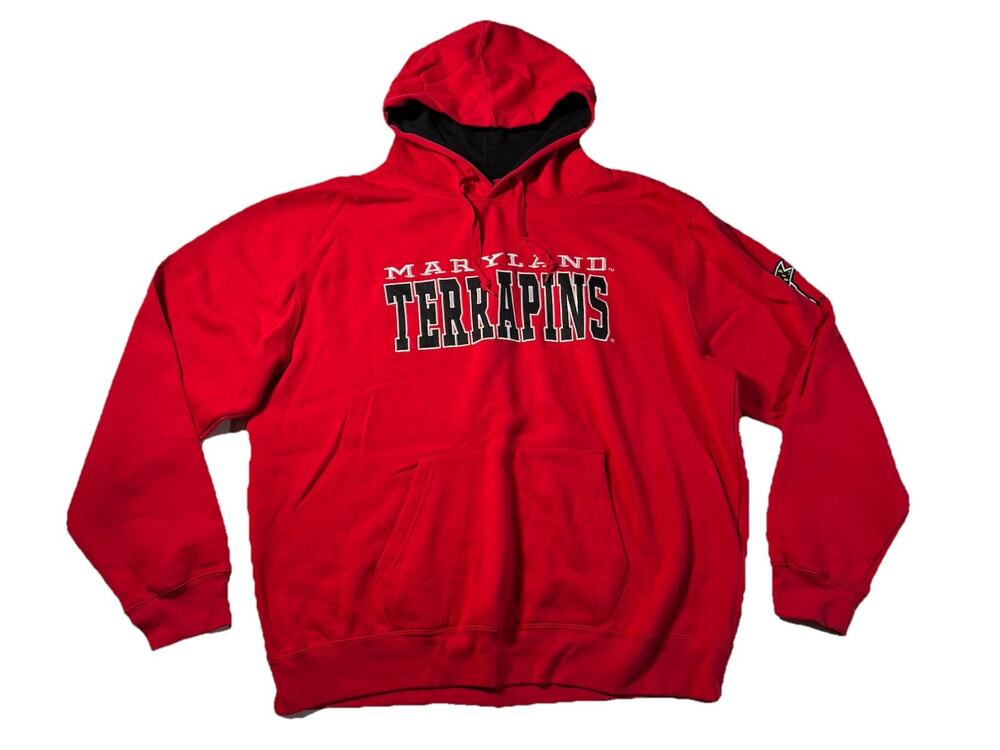 Maryland Terrapins Drawstring Hoodie Men's XXL Long Sleeve Red Cotton Blend